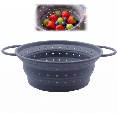 Colador Plegable de Silicona 28cm, Escurridor de Pasta y Verduras