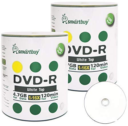 Smartbuy 200-disc 4.7gb/120min 16x DVD-R White Top Blank Data Recordable Media Disc