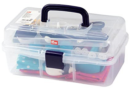 Prym 612725 Nähbox Transparent, 33 x 20 x 15 cm – Aufbewahrungsbox für Nähutensilien & Zubehör | Leicht, stapelbar, mit Griff, robuster Kunststoff