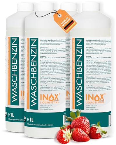 INOX® IX 200 Waschbenzin 4x1L | Hochwirksames Reinigungsbenzin für Flecken, Fett & Öl | Lösungsmittel für Textilien, Kunststoff & Oberflächen | Vielseitiger Benzin Reiniger für Haushalt & Werkstatt