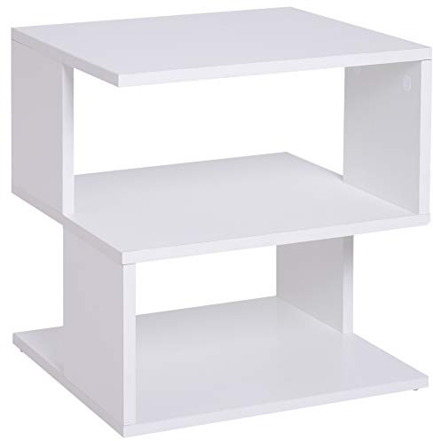 HOMCOM Tavolino da Caffè di Design, Tavolino da Salotto Bianco, 2 Ripiani Aperti, Design Moderno, Tavolino da Salotto e Soggiorno, Legno, 40x40x43cm, Bianco