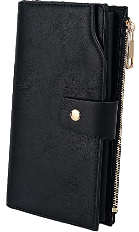 UTO RFID-blockerande armbandsplånboksväska för kvinnor 21 kortplatser Damtelefon Clutch Syntetläder Svart