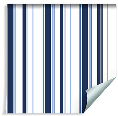 Muralo Fototapete Streifen 1000 x 53 cm Vliestapete Wand Tapete Weiß-Blau Vertikale Streifen 3D Optik Wohnzimmer Schlafzimmer Moderne Wandbilder XXL Easyinstall Wand Dekoration