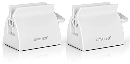 2pcs-Rolling Tube Toothpaste Squeezer Toothpaste Seat Holder Stand for Bathroom Accessories （White）
