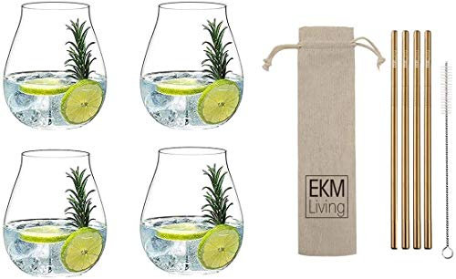 RIEDEL 5414/67 Gin Tonic Gläser Set 4 Stück, Cocktailglas, Wassergläser + Gratis RKM Living Edelstahl Trinkhalme Kupfer