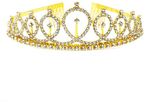 Oblique Unique® Krone mit Diamanten Glitzer Steinen Diadem Tiara für Mädchen Frauen Damen JGA Hochzeit Geburtstag Karneval Fasching Party (Gold)