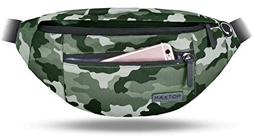 MAXTOP Grand Sac Banane pour Femme et Homme, Sac Banane avec Prise Casque et 4 Poches zippées, Ceinture réglable pour Le Cyclisme, la Course, Le Jogging, Les Voyages, l'extérieur