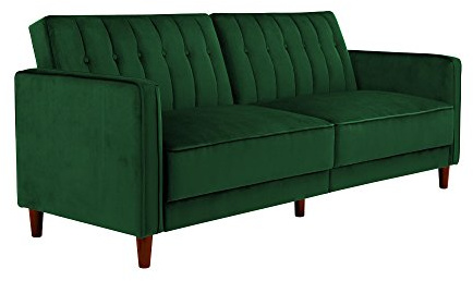 Dorel Pin Tufted Transitional Futon Sofa Bed - Green Velvet, 207 x 87 x87cm (WxDxH)