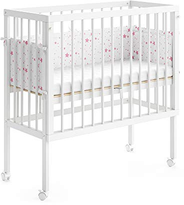 VitaliSpa Lit bébé Sophie, Blanc, 94x42.5cm 2 Rails latéraux, réglable en Hauteur avec roulettes et Fixation au lit Parental