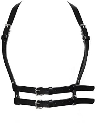 TOFBS Punk Waist Harness Belt Leather Body Chest Chain Black Goth Vest Belt Adjustable Body Jewelry for Women Girls Cosplay Party Rave Halloween Costume (#1)