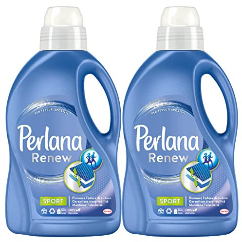 2 x Perlana Renew Sport Flüssigwaschmittel für Wäsche und Waschmaschine, aktive Pflege, beseitigt schlechte Gerüche für technische Kleidung und Sportstoffe, 2 Flaschen mit je 1,44 l