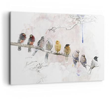 Wandbilder Dekoration Wohnzimmer Vögel Kanarienvogel Zweig Bilder auf Leinwand 120x80cm Leinwandbild Schlafzimmer Küche Deko Wand Kunstdruck Art Groß XXL Wanddeko Bild Wall Decor Canvas AA120x80-4175 | Vögel Kanarienvögel Zweig Dekoratives Bild XXL 1 Stück Wohnzimmer Schlafzimmer Wandkunst Wanddekoration ARTTOR