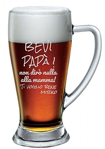 bubbleshirt Boccale Birra Papà Personalizzato Festa del Papà Bevi Papà! Non dirò nulla alla mamma, ti voglio bene! ca 38 cl
