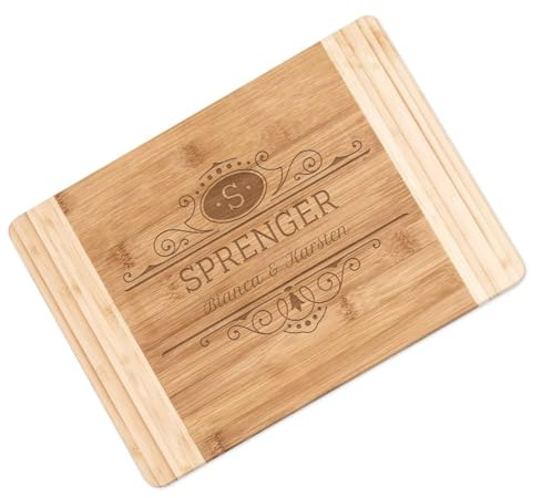 Maverton Bambus Holzbrett mit Gravur - Schneidebrett - Küchenbrett - Größe: 35x25 cm - groß und massiv - für Paare - zum Hochzeitstag - zur Hochzeit - zu Weihnachten - Ornament