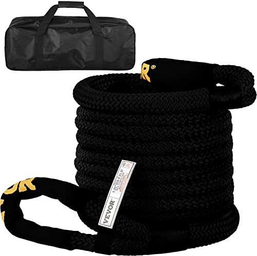 VEVOR 1-1/4 x 31.5' Kinetic Recovery & Tow Rope, 52,300 lbs, Heavy Duty Nylon Double Braided Kinetic Energy Rope, for Truck Off-Road Vehicle ATV UTV, Carry Bag Included, Black