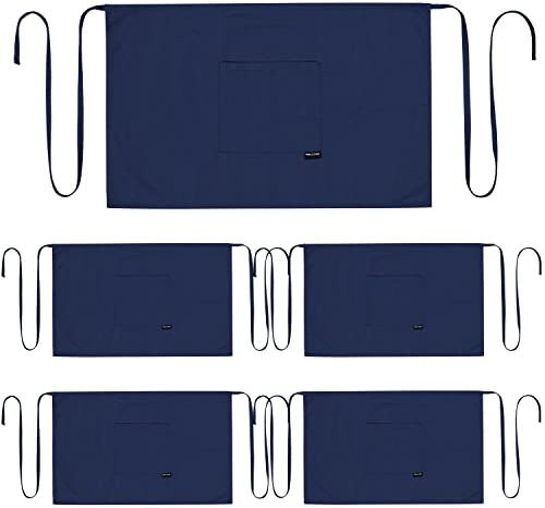 PALLTEX AMAYA Vorbinder Männer Kurz Vorbinder Damen Kurz Schürze Damen Schürze Herren für Kochen Basteln Malen Backen (Blau - 5 Stücke)