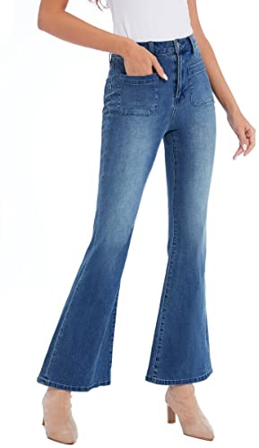 s.lemon Jeans a Zampa, Elastico Vita Alta Gamba Larga Jeans Svasato XL