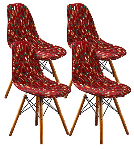 Highdi Schalenstuhl Bezug, Stuhlbezug 1/2/4/6 er Set Stuhlbezüge Stretch Esszimmerstühle Bezug Moderne Elastischer Stuhlhussen Abnehmbar Waschbar Küchenstühle Husse (4PCS,Weihnachtskranz)