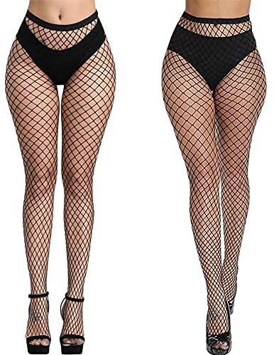 AOMIG 2 ST Svarta nätstrumpbyxor för kvinnor, Strumpbyxor Fisknätstrumpor, Nätstrumpbyxor Strumpor, Höga strumpor Sexig outfit, Strumpbyxor med hög midja, One Size Fit All