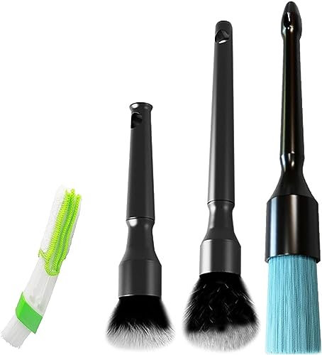JNTMIKUN Brosse de Nettoyage de Détails de Voiture 4-Pièces avec Différents Poils, Idéal pour Nettoyer Les Tableaux De Bord De Moto, Le Cuir, Les Bouches De Climatisation Et Les Enjoliveurs De Roue