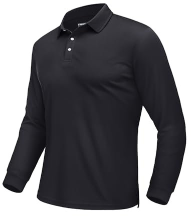 EKLENTSON Men's T-Shirts Long Sleeve Golf Polo Shirts Breathable Casual Sports Work Tops Moisture Wicking Full Sleeve Tactical Clothing Black,XL