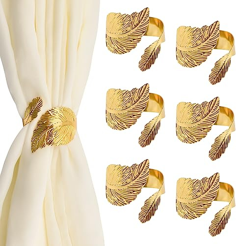 UFURMATE Vorhang-Raffhalter, 6 Stück, Metall, dekorative goldene Blätter, Vorhang-Raffhalter, kreative Vorhangschnallen, Federdrapierhalter-Clips für Zuhause, Büro (Gold)