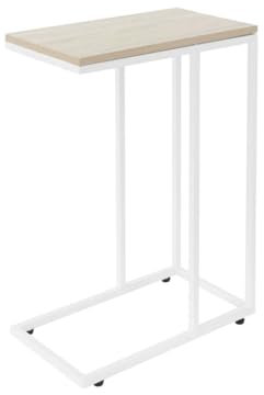 ML-Design Beistelltisch in C-Form, Weiß-Eiche, 45x25x64 cm, Metallgestell & Holzplatte, unters Sofa, Industrie-Design, Couchtisch Wohnzimmertisch Sofatisch Kaffeetisch Nachttisch Betttisch Laptoptisch