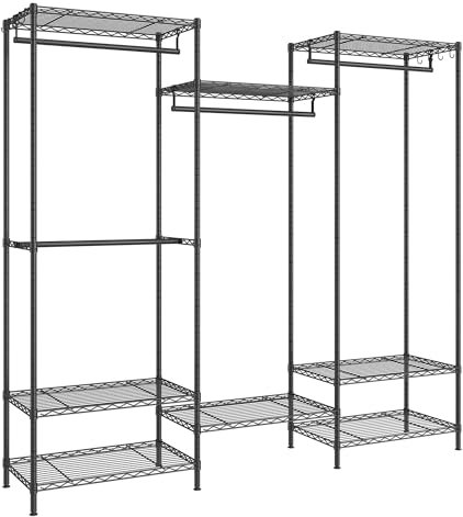 SONGMICS Kleiderständer, offener Kleiderschrank für Schlafzimmer, Kleiderstangen aus Metall mit verstellbaren Lagerregalen und Kleiderstangen, Haken, robuste Kleideraufbewahrung, teilbar