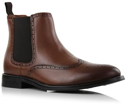 Ferro Aldo Men's Alonzo Wingtip Chelsea Boots | Pull-On Brogue Ankle Dress Boot | MFA806089 | in Espresso Brown, Size 10.5
