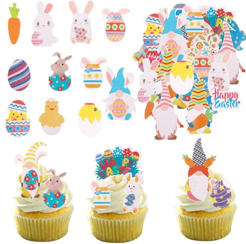 ENLACE Ostern Tortendeko Essbar Hasen Cupcake Toppers,80 Stück Ostern Esspapier Tortendeko,Essbare Kuchendeko Osterndeko,Happy Easter Kuchen-Deckel,Muffin Deko Essbar