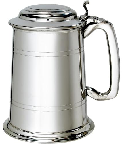 I LUV LTD Zinn mit Deckel Krug 1 Pint Schmucklos Doppelte Linien Quadratischer Griff Rein Schwer Messgerät Bier Krug Möglich für Gravur Personalisierte Geschenke für Männer und Frauen