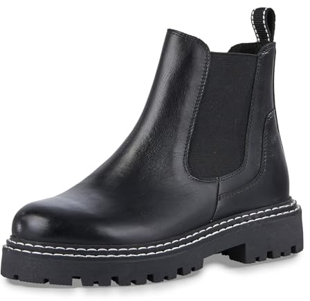 MARCO TOZZI Stivali Chelsea da donna in pelle con plateau, nero bianco, 41 EU