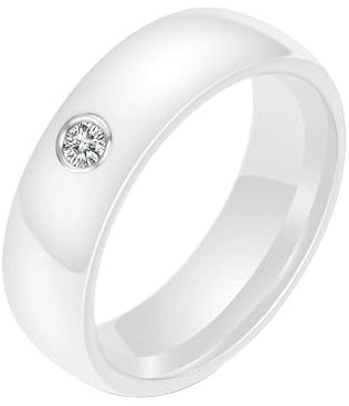 Gualiy Keramik Ringe für Männer, Weiß Hochzeit Ring Damen 6MM Ring mit Zirkonia Ring Größe 60 (19.1)