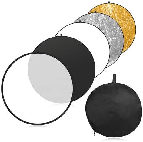 5 en 1 Réflecteur Lumière Photo 60cm/23.6inch Rond avec Sac de Transport - Translucide, Argent, Or, Blanc et Noir pour l'Éclairage de Studio et Extérieur