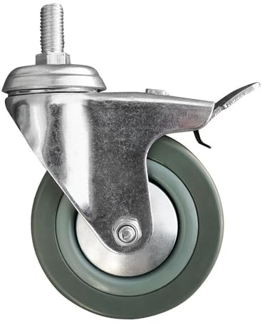 pokm toolsmarket - Ø 100mm Transportrollen mit Bremse, Möbelrollen, Lenkrollen mit Gewinde Stift, Rollen für Möbel, Ø 50-125 mm, mit Gummi, Transportroller mit Feststellbremse, Schwerlastrollen 3064