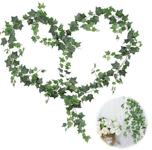 Snowtain 2 Stück Efeubusch Kunstpflanze Girlande Grün,Kunst Efeu Ranken Pflanzen deko Hängend,Kunst Pflanze hängen ranke Geeignet für Hochzeiten, Partys, Zimmer, Wände, Gärten und andere Dekorationen.