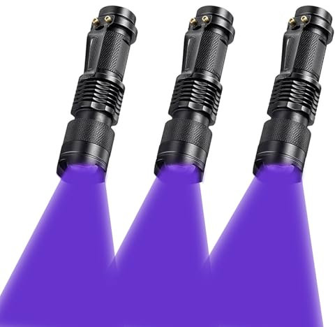 POCKETMAN Lot de 3 lampes de poche UV à lumière noire, mini lampe de poche LED mais puissant détecteur de lumière noire pour urine de chien, taches d'animaux et punaises de lit