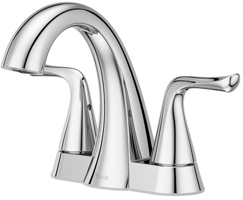 Pfister Willa Bathroom Sink Faucet 4 inch Centerset 2-Handle 3-Hole NSF Certified Polished Chrome Finish with Push & Seal Drain TiteSeal Mounting Technology LF048MALCC