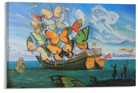 NENGKUAI Salvador Dali – Schiff mit Schmetterlingssegeln, Wandkunst, Poster, Leinwanddruck, dekoratives Gemälde, Rahmen, 60 x 90 cm