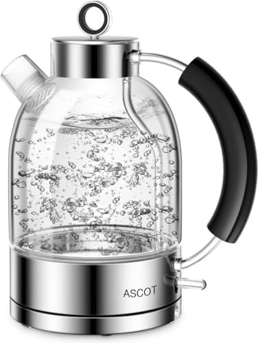 ASCOT Electric Kettle, Glass Electric Tea Kettle, Gift for Man/Women/Family, 1.5L Glass Tea Heater & Hot Water Boiler, BPA-Free, Auto Shut-Off and Boil-Dry Protection Silver