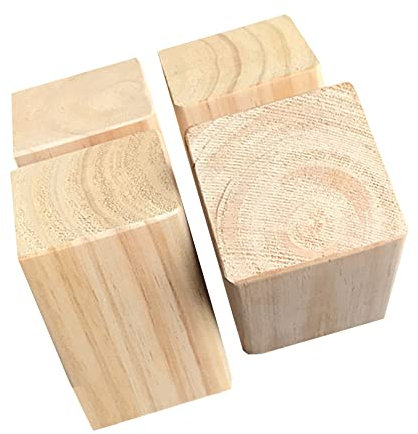 Set di 4 alzate per mobili in legno, 11 x 11 cm, per letto, divano, tavolo, sedia, 5 cm, alzate per aumentare l'altezza, colore legno