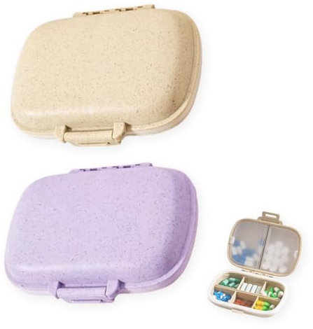 XURJUMI 2 Stück Tablettenbox 7 Tage, Pillendose 8 Fächer Morgens Abends, Medikamentenbox mit 7 Tage BPA Frei mit Einfachem Offenem Design für Medikamente, Vitamine, Fischöl usw (Beige)