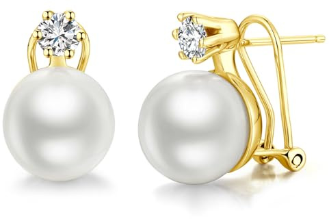 jiamiaoi Glänzend Perlenohrringe Silber 925 Stecker Große Perlenohrringe mti ein Zirkoniumdioxid Ohrringe Silber Perlen Damen Ohrringe mit Perle Simulierte 13MM