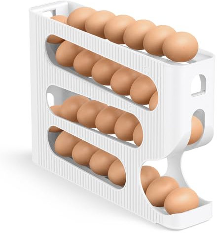 Hueveras Para Frigorifico, Huevos De Plastico Rodamiento Automático Para Refrigerador, Encimera Y Cocina, Dispensador De Huevos Que Ahorra Espacio Para 28 Huevos de Tamaño Mediano, 1 Pieza