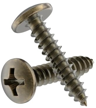 #5 x 5/8 Antique Brass Round Head Phillips Wood Screws - Pack of 100 - Self Tapping Screws for Wood - RH558-SABQ