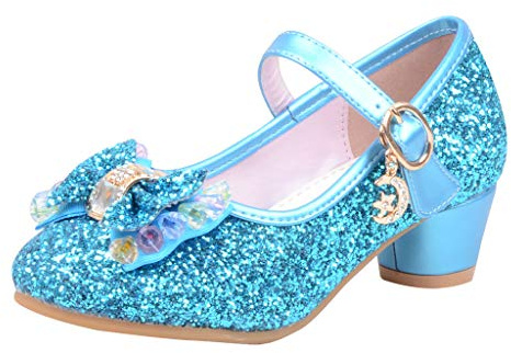 LOIJMK Scarpe da Ragazza con Paillettes, Scarpe da Principessa con Tacco, Sandali, Pumps, Décolleté, Scarpe con Piatti, Scarpe da Principessa per Bambini, Scarpe Cosplay, Scarpe per Feste, Carnevale