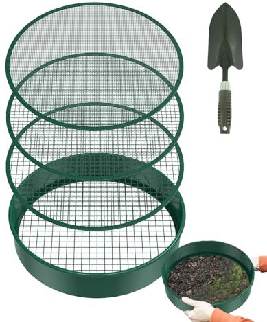 BommFu Gartenmetallsieb | 4 In 1 Gartensieb Rund 30 cm Kompostsieb Edelstahl Mit 4 Austauschbaren Siebeinsätzen 3/6/9/12mm - Erdsieb Sandsieb Kompostsieb Sieb Für Erde, Sand, Kompost