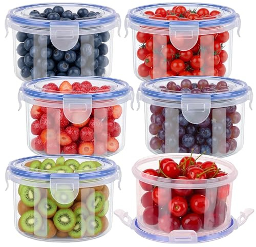 UAVAUI Food Storage Containers, 6 Pcs Plastic Food Container with Lids, Plastic Reusable Snack Pots with Clip Lock for Yoghurt, Fruit, Snack - 300ml