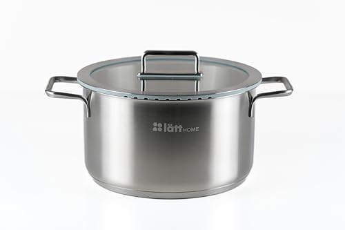 lätt Home Cacerola Acero Inoxidable 24 cm Diámetro Apta para Cocina de Inducción Vitrocerámica Gas Eléctrica y Horno – Tapa con Borde de Silicona – Fondo Full Induction 5 Capas - Libre de PFOA y PTFE