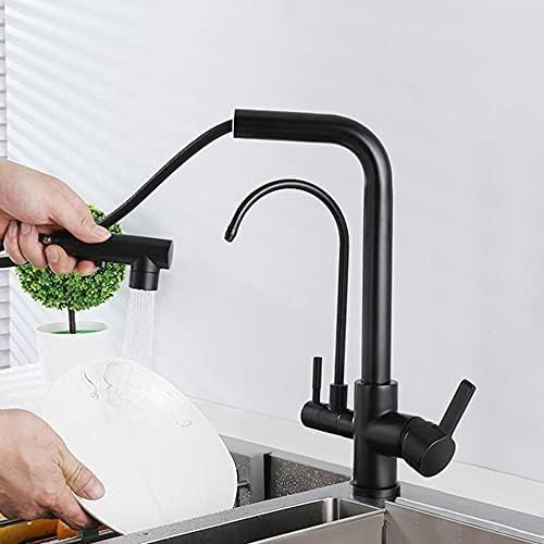 3-vägs kökskran med dubbel sprayläge dra ner design svängbar vattenkran med inbyggt filter matt svart finish för moderna handfat